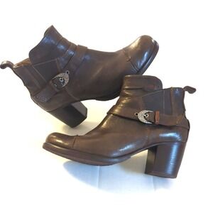 Sioux Western Booties Boots Women 8.5 Leather Hammered Silver Buckle Cowgirl
